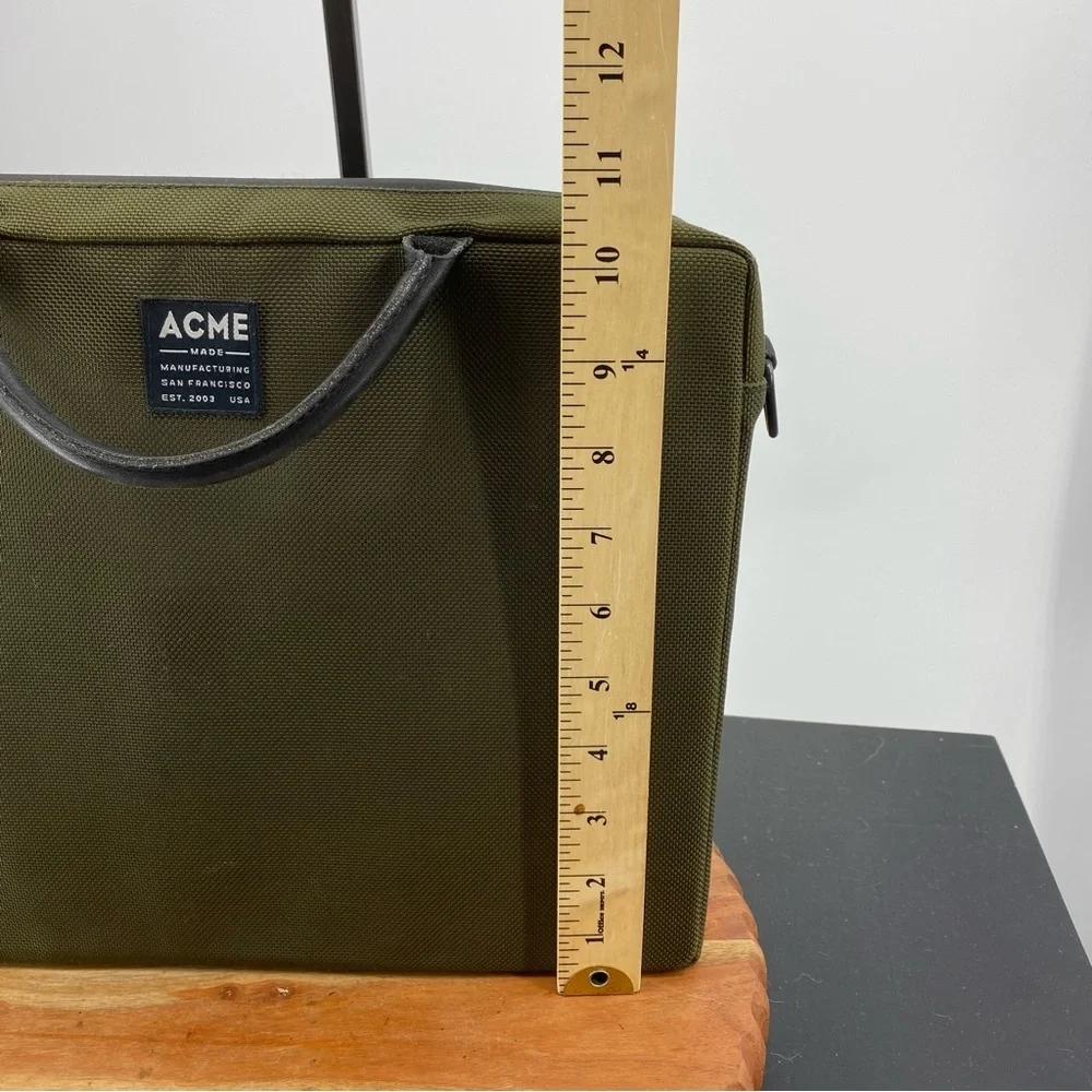 Acme Made laptop‎ briefcase green canvas with leather handles